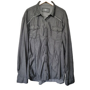 BKE Western Pearl Snap Gray Shirt Mens XXXL 100% Cotton Rockabilly Cowboy Office